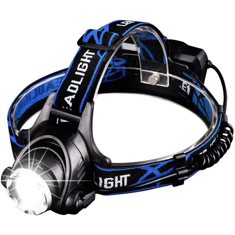 foto del prodotto potente lampada frontale a led, torcia ricaricabile, 3 modalit regolabili, lampada frontale a led con cavo usb e 2 batterie 18650 per pesca,