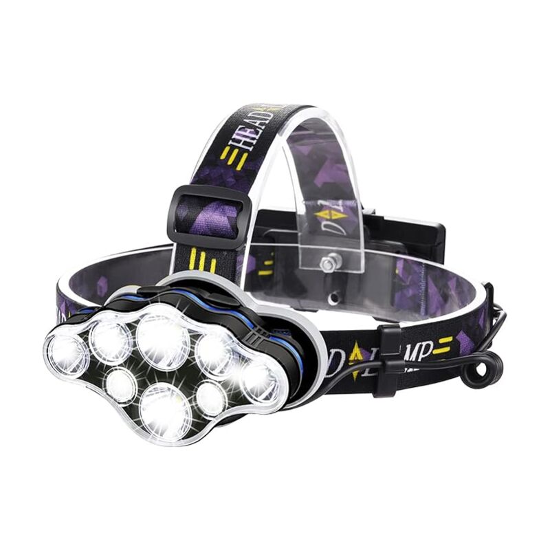foto del prodotto potente lampada frontale da 18000 lumen con 8 teste led lampada frontale a led ricaricabile con 8 modalit , perfetta per gli sport all aria aperta.