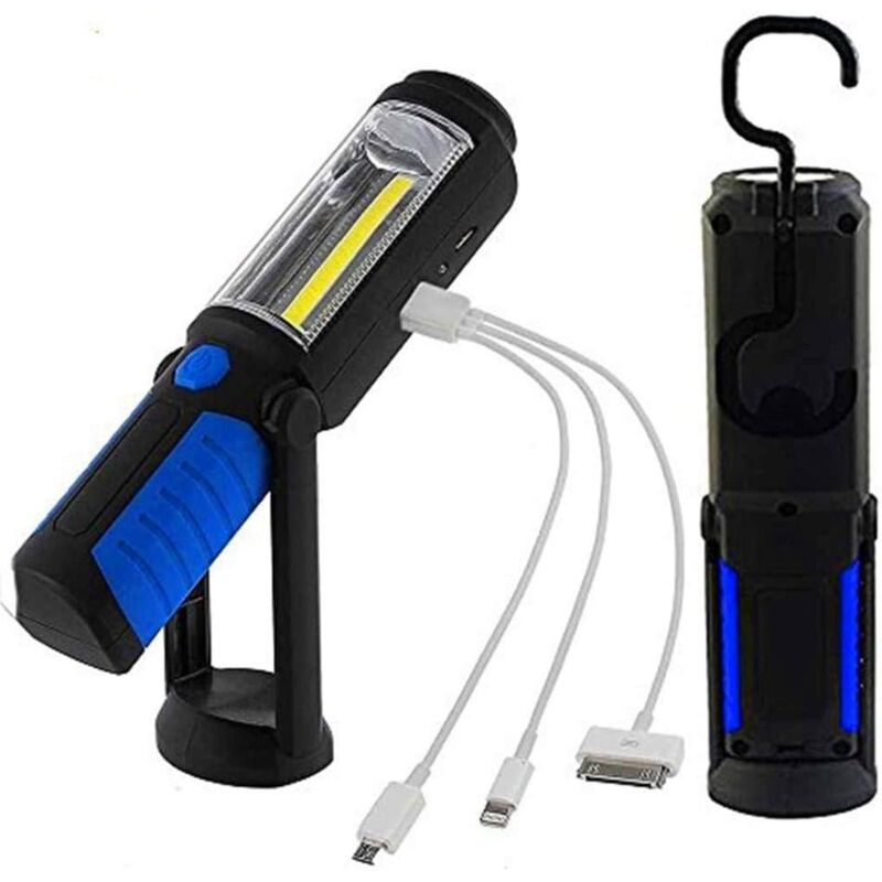 foto del prodotto potente torcia a led ricaricabile cob luce da lavoro a led torcia portatile con base magnetica e gancio per appendere per