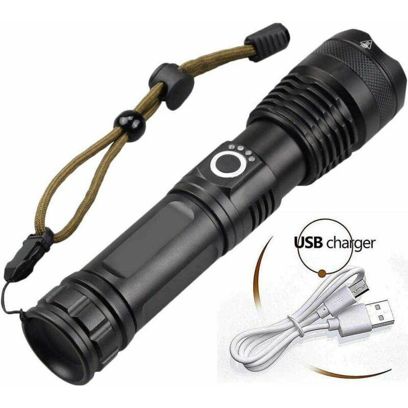foto del prodotto potente torcia elettrica usb con zoom telescopico a lungo raggio p70 per campeggio notturno