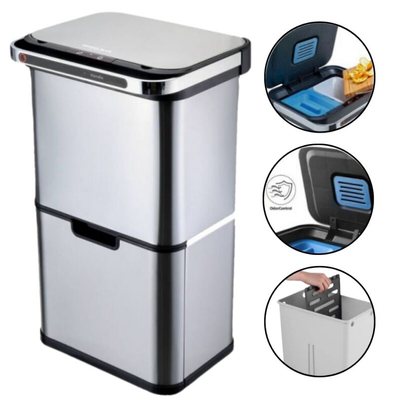 foto del prodotto poubelle cuisine automatique de tri 4 compartiments 60l inox ss304 piles ou batterie