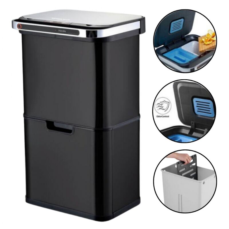 foto del prodotto poubelle cuisine automatique de tri 4 compartiments 60l noir mat piles ou batterie