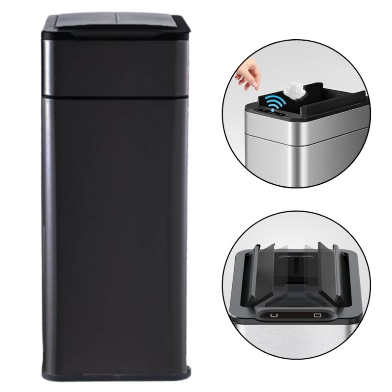 foto del prodotto poubelle cuisine automatique lat rale ouverture papillon noir mat 60l piles ou batterie
