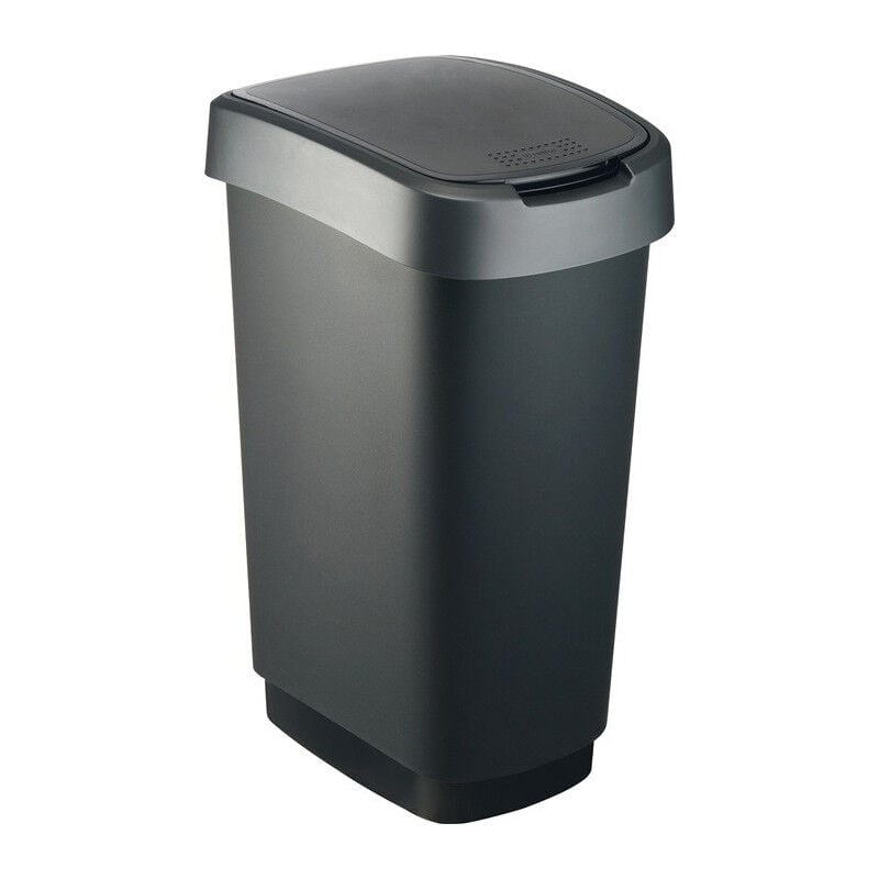 foto del prodotto poubelle de tri twist 50l h602xl298xp401mm noir couvercle bord argent fonc rotho