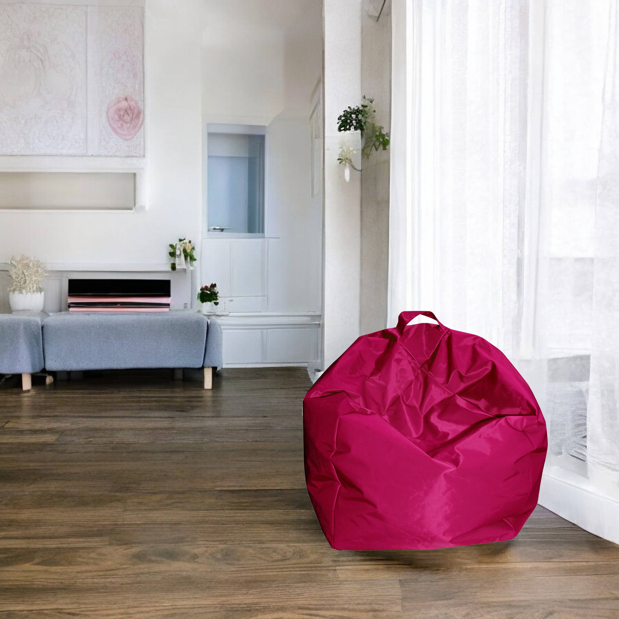 foto del prodotto pouf a sacco ascia, colore fucsia, misure 65 x 50 x 65 cm