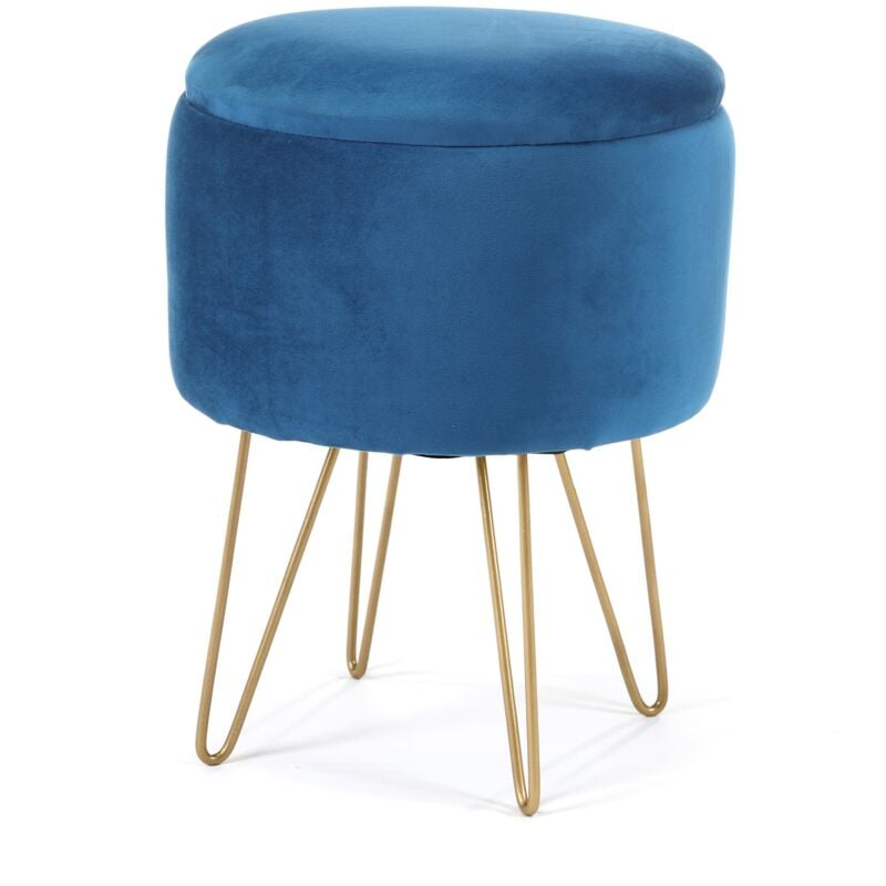 foto del prodotto pouf akord lili in velluto apribile con contenitore colore blu altezza 45 cm