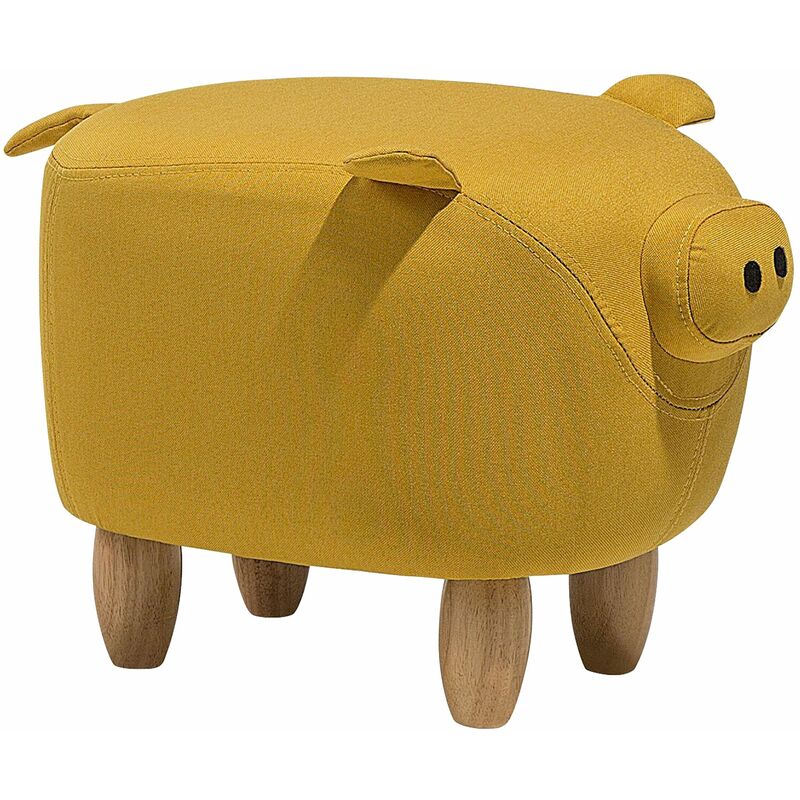 foto del prodotto pouf animaletto a forma di maialino in tessuto giallo gambe in legno piggy