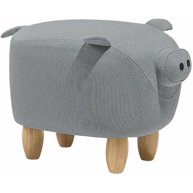 foto del prodotto pouf animaletto a forma di maialino in tessuto grigio gambe in legno piggy