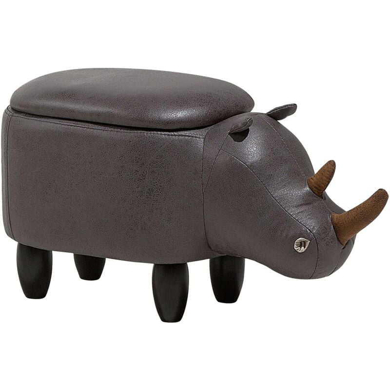 foto del prodotto pouf animaletto a forma di rinoceronte ecopelle grigia gambe in legno rhino