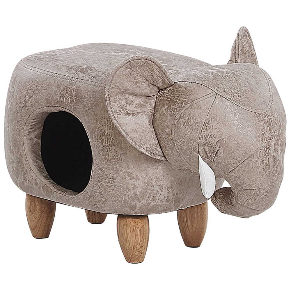 foto del prodotto pouf animaletto sgabello per bambini poggiapiedi in tessuto grigio simile a un elefante con comodino per la cameretta dei bambini