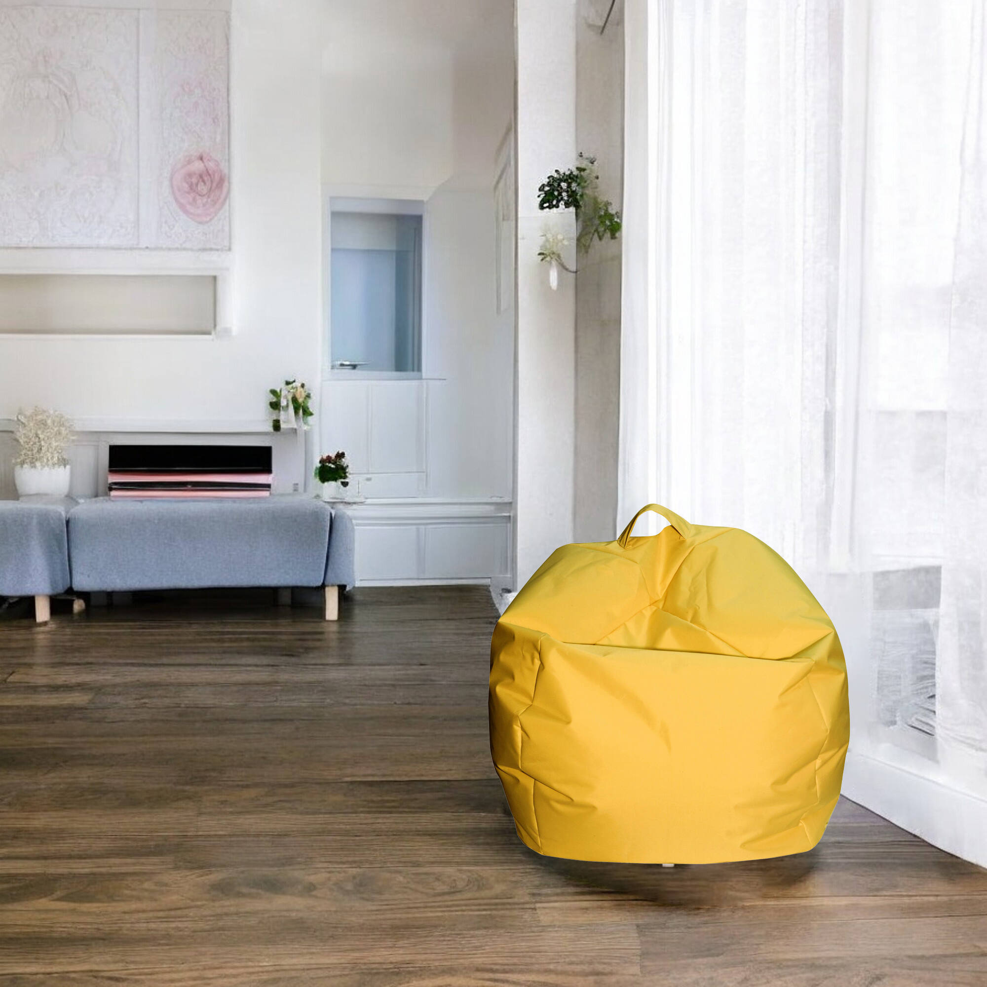foto del prodotto pouf ascia, poltrona multiuso, poltroncina sacco, pouf poggiapiedi, made in italy, 65x65 h50 cm, giallo talamo italia