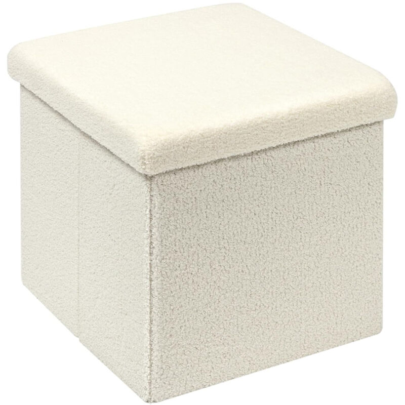 foto del prodotto pouf baule pieghevole salvaspazio ecru poggiapiedi contenitore 38x38x38cm