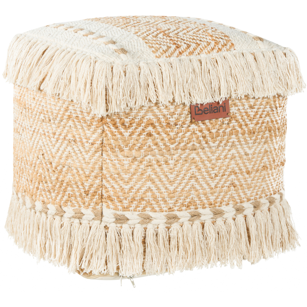 foto del prodotto pouf beige in iuta e cotone eps con imbottitura di nappe pouf quadrato soggiorno
