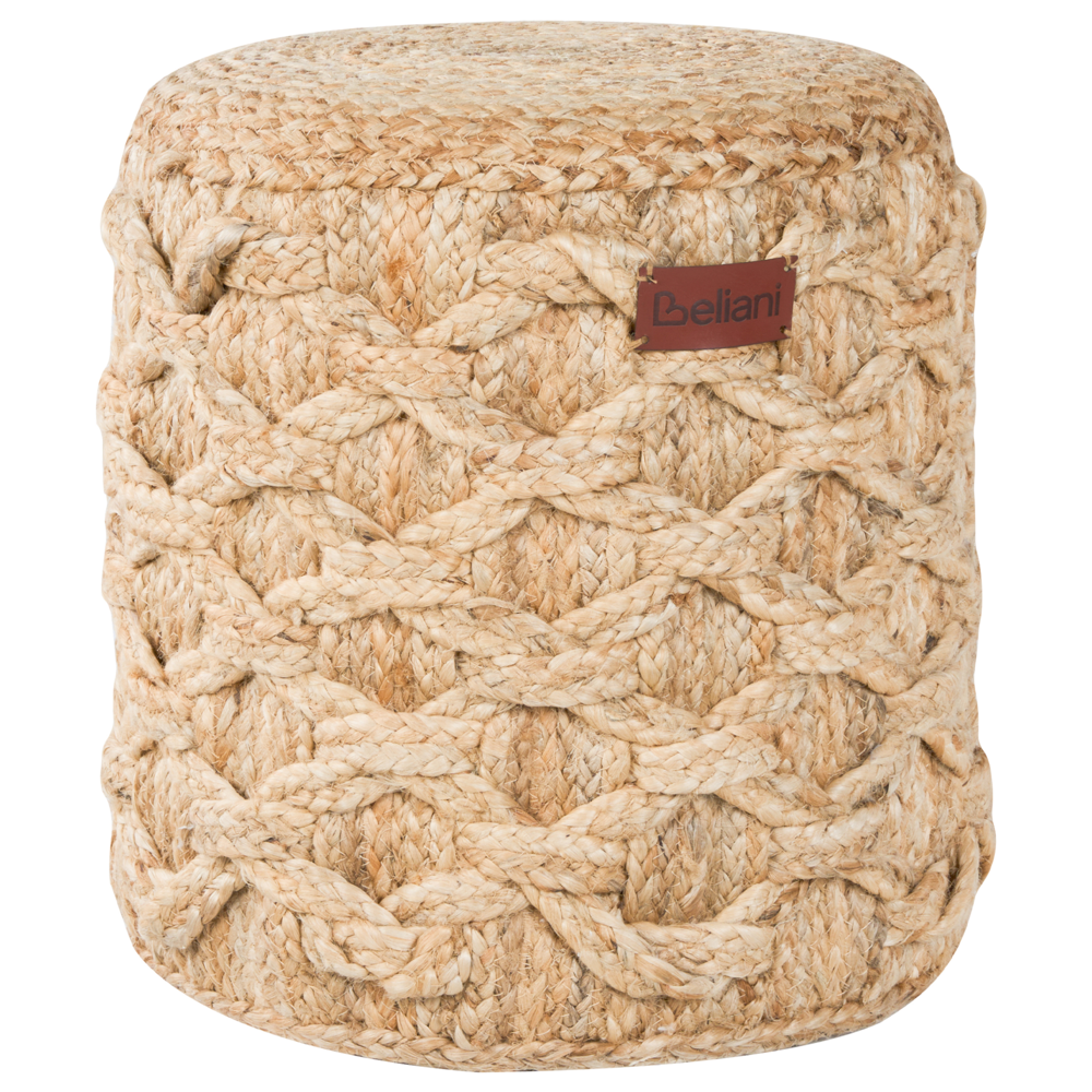 foto del prodotto pouf beige iuta imbottitura in eps ottomano rotondo poggiapiedi soggiorno stile boho