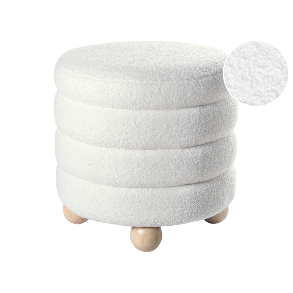 foto del prodotto pouf bianco sporco boucle tappezzeria gambe in legno di pino poggiapiedi accessori per la casa soggiorno