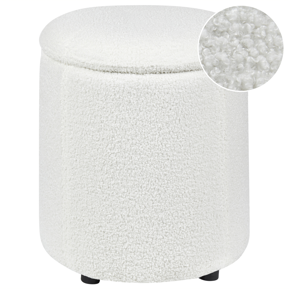 foto del prodotto pouf boucle bianco sporco 40 x 38 cm con sgabello contenitore glamour