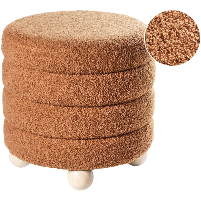 foto del prodotto pouf boucle tappezzeria gambe in legno di pino poggiapiedi accessori per la casa soggiorno marrone dorato chilly