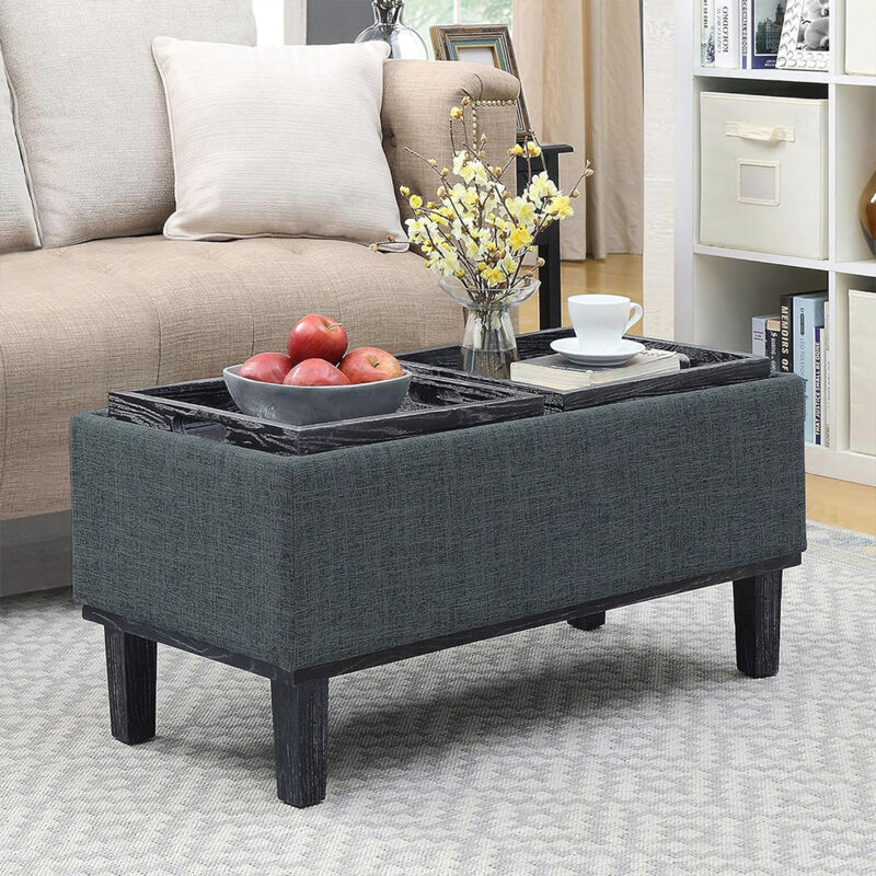 foto del prodotto pouf cassapanca contenitore con cuscini 2in1 panca poggiapiedi in tessuto grigio