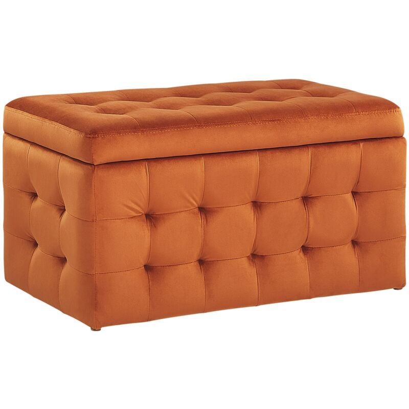 foto del prodotto pouf cassapanca imbottito in velluto arancione stile chesterfield michigan