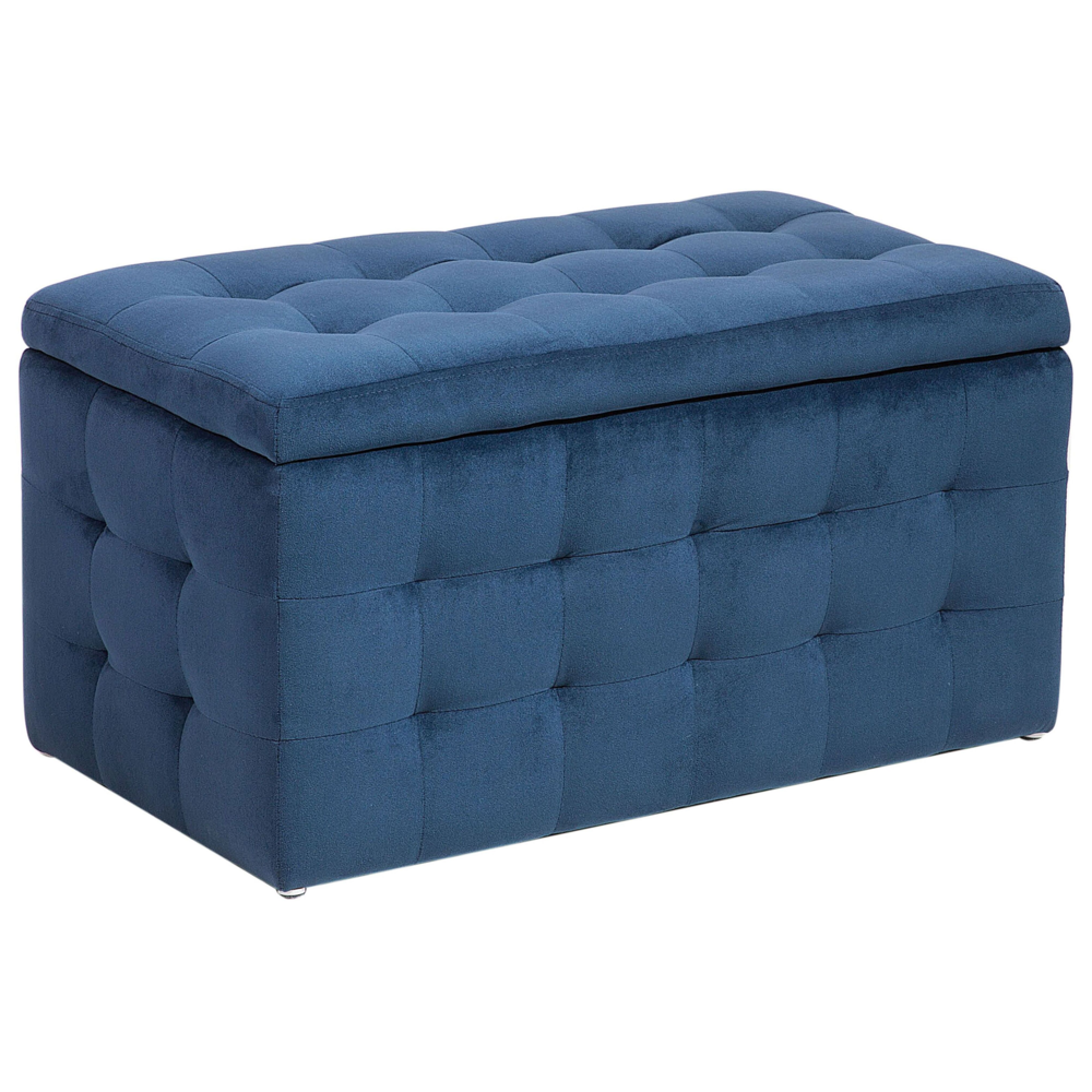 foto del prodotto pouf cassapanca imbottito in velluto blu scuro stile chesterfield