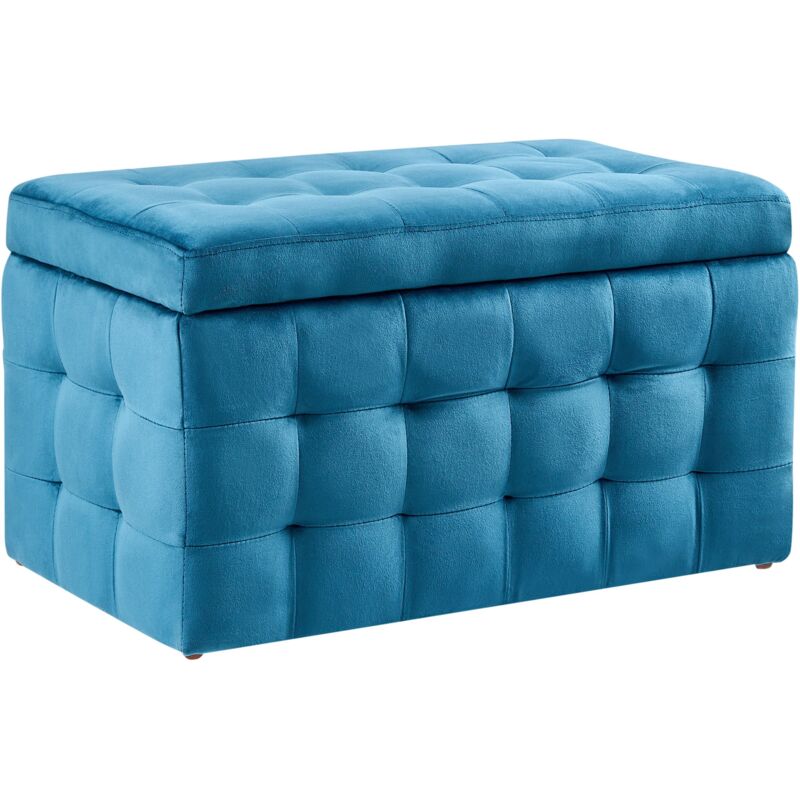 foto del prodotto pouf cassapanca imbottito in velluto blu scuro stile chesterfield michigan