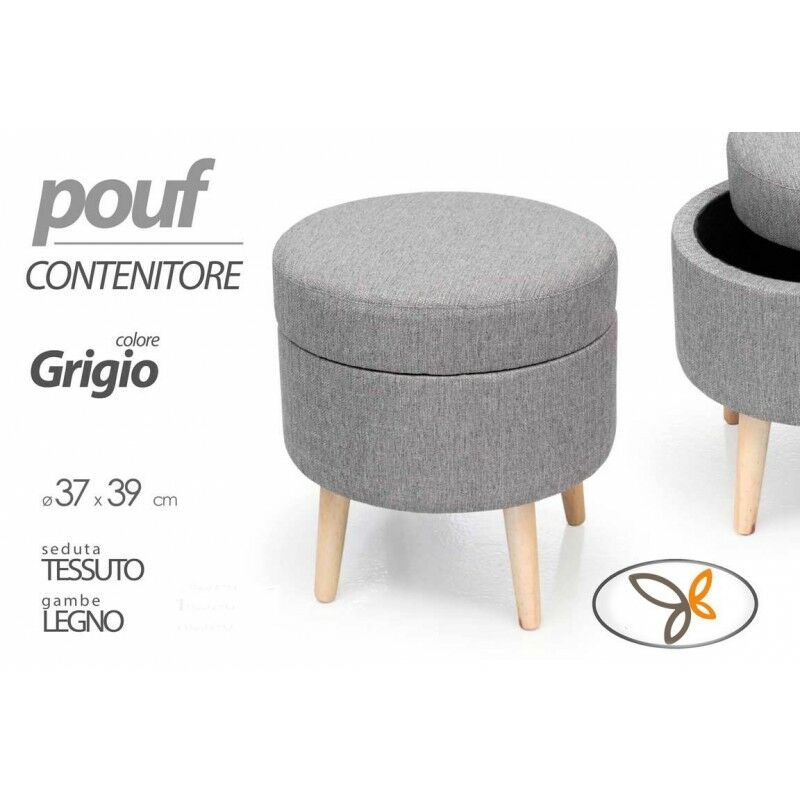 foto del prodotto pouf con contenitore grigio tondo cm cm 37 x 39 h