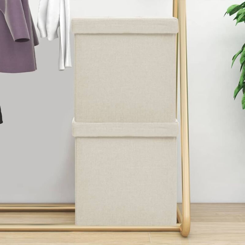 foto del prodotto pouf con contenitore pieghevoli 2 pz bianco crema in simil lino - vidaxl