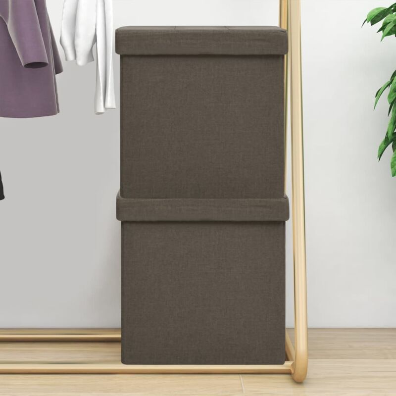 foto del prodotto pouf con contenitore pieghevoli 2 pz marroni in simil lino vidaxl