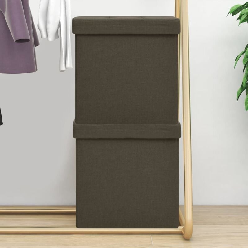 foto del prodotto pouf con contenitore pieghevoli 2pz marrone scuro in simil lino vidaxl
