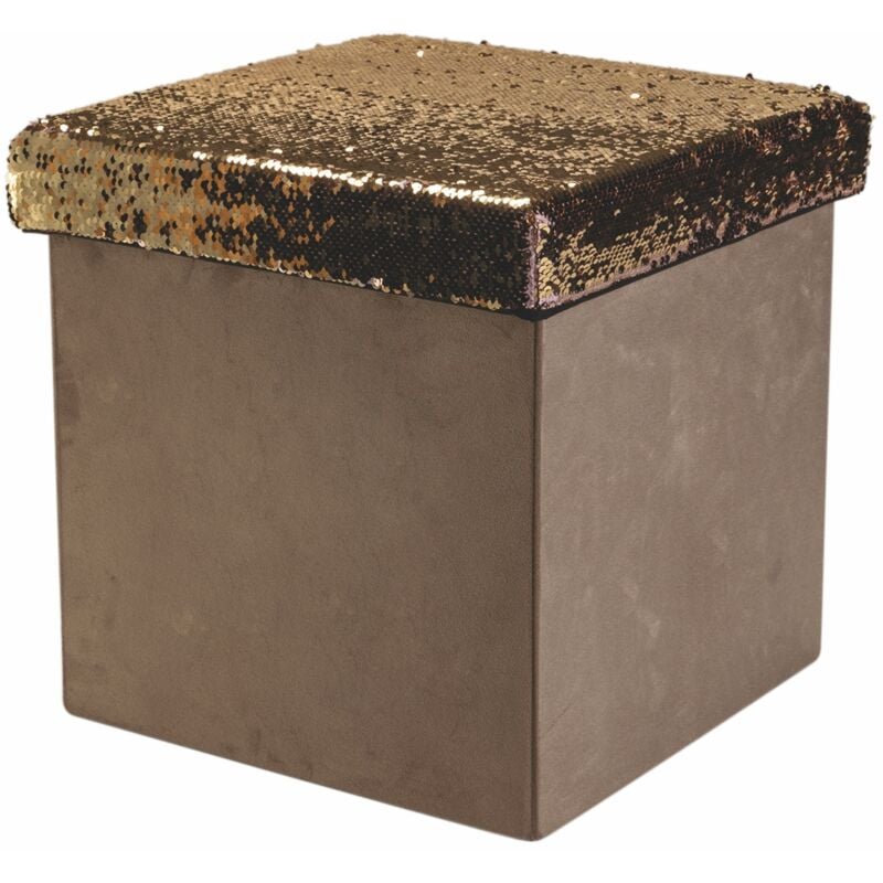 foto del prodotto pouf con paillettes tortora contenitore misure 38 x 38 x 38 cm
