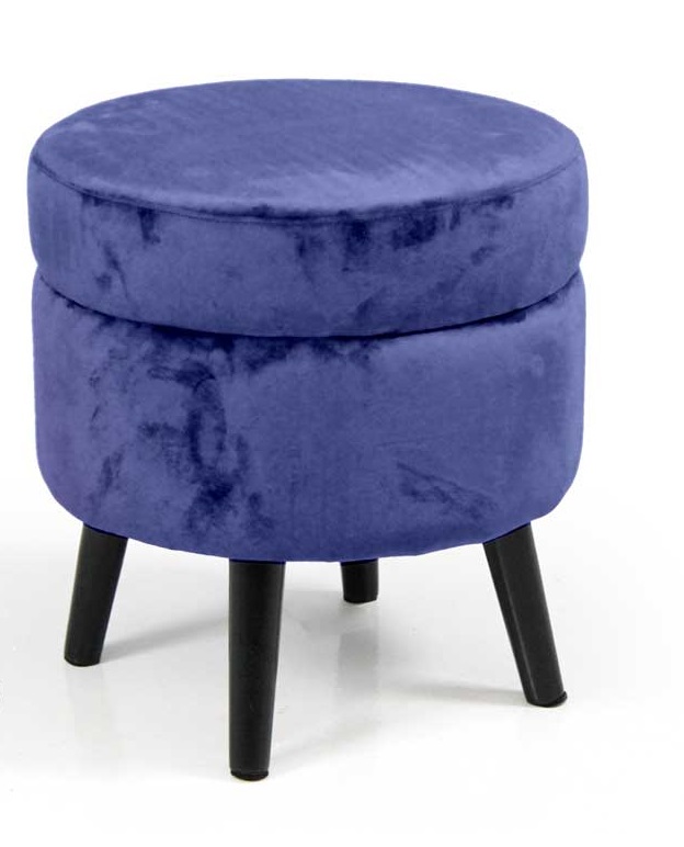 foto del prodotto pouf conenitore seduta in velluto e gambe nere 37 x h40 cm colore blu