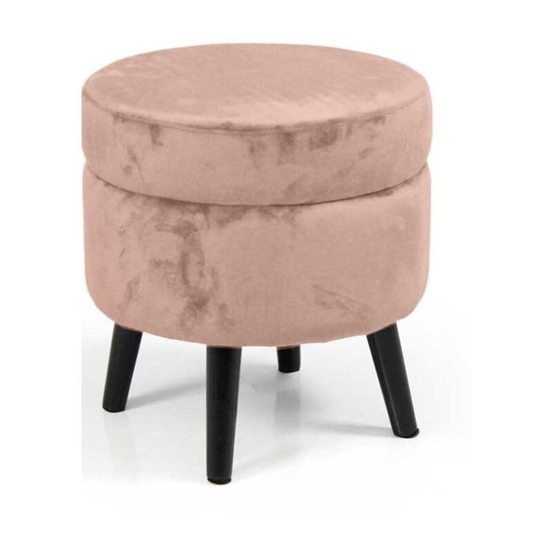 foto del prodotto pouf conenitore seduta in velluto e gambe nere 37 x h40 cm colore rosa