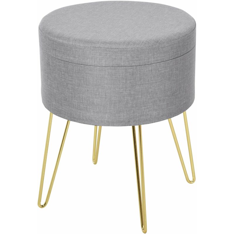 foto del prodotto pouf contenitore 2 in 1 36x36x45 cm in metallo oro e tessuto grigio