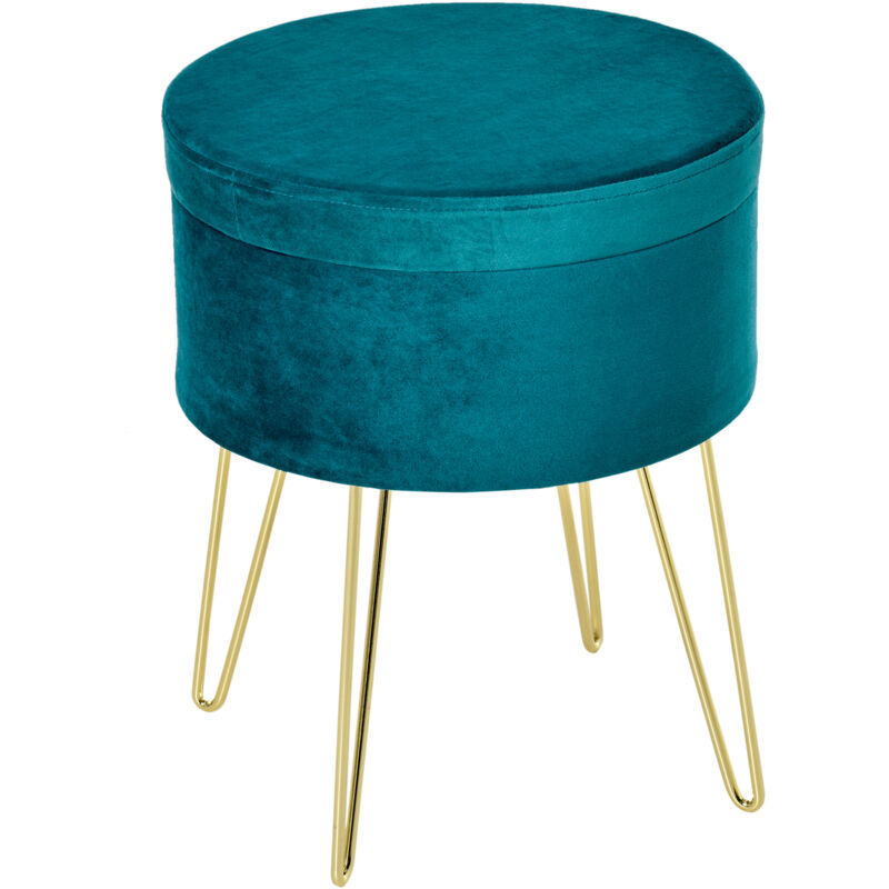 foto del prodotto pouf contenitore 2in1 uso sgabello o tavolino velluto verde e gambe oro homcom