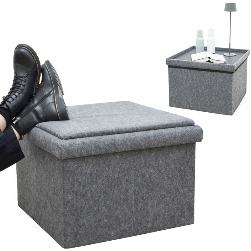 foto del prodotto pouf contenitore 3 in 1 con portaoggetti e vassoio 56x56x40 sgabello in feltro