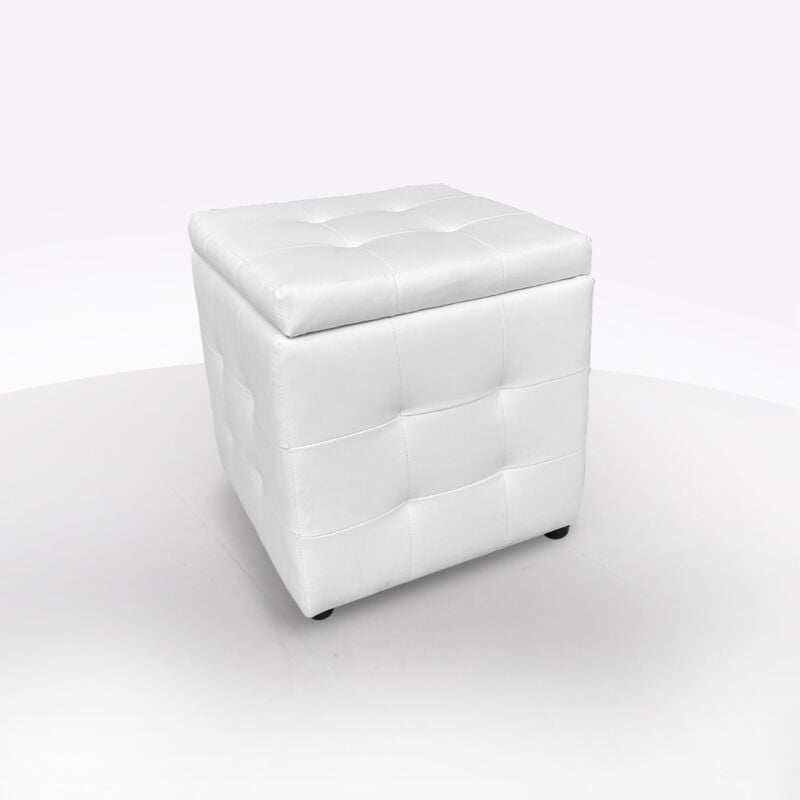 foto del prodotto pouf contenitore cm 44x44 h. 45 in ecopelle bianco