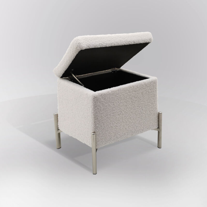 foto del prodotto pouf contenitore cm 45x45 h. 35 tessuto effetto boucle bianco