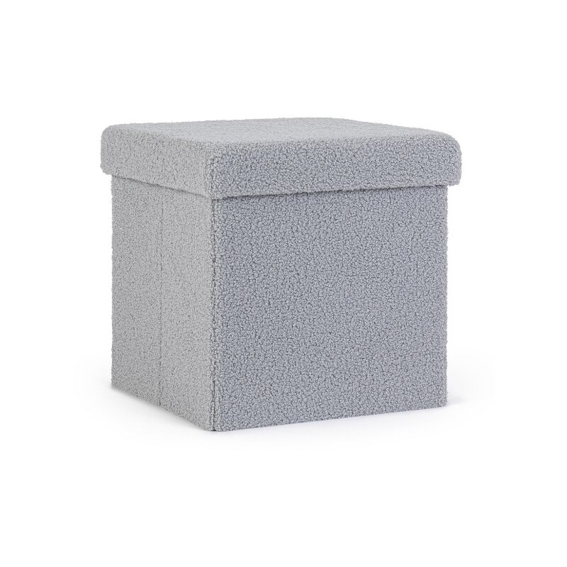 foto del prodotto pouf contenitore con struttura in mdf joris qu e rivestimento con effetto boucle grigio