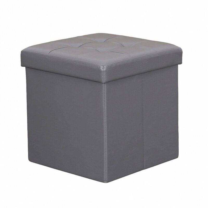 foto del prodotto pouf contenitore cubo baule quadrato 38x38 cm rivestito in ecopelle gray