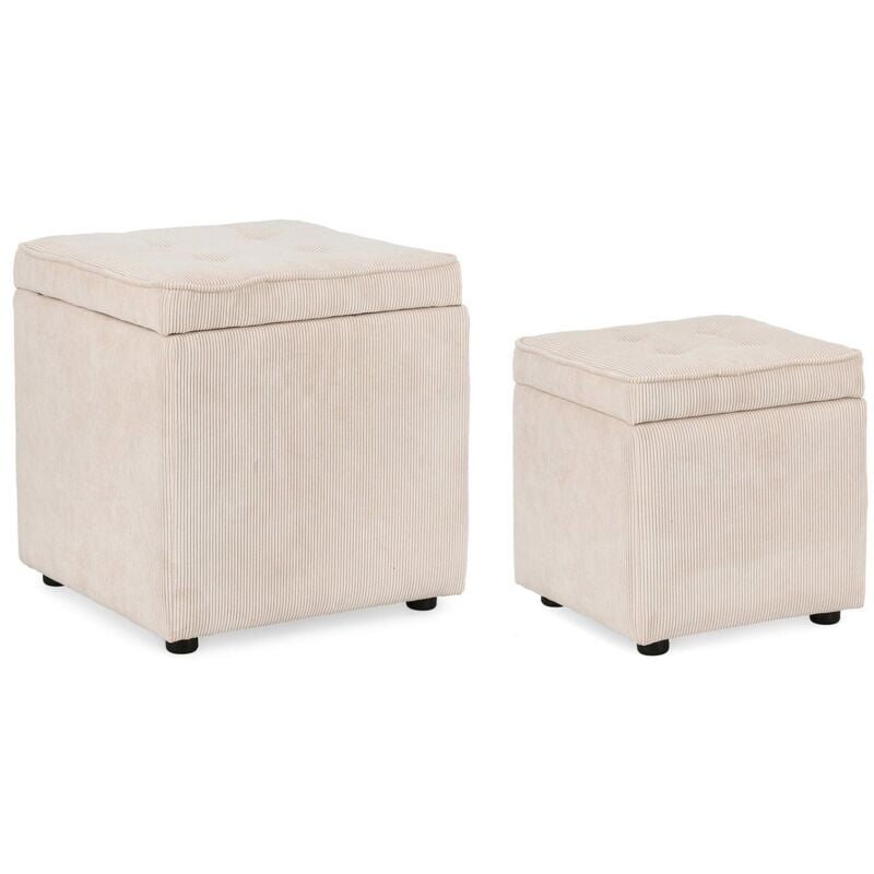 foto del prodotto pouf contenitore dylan struttura in legno di pino rivestimento in poliestere per interno -bianco set da 2