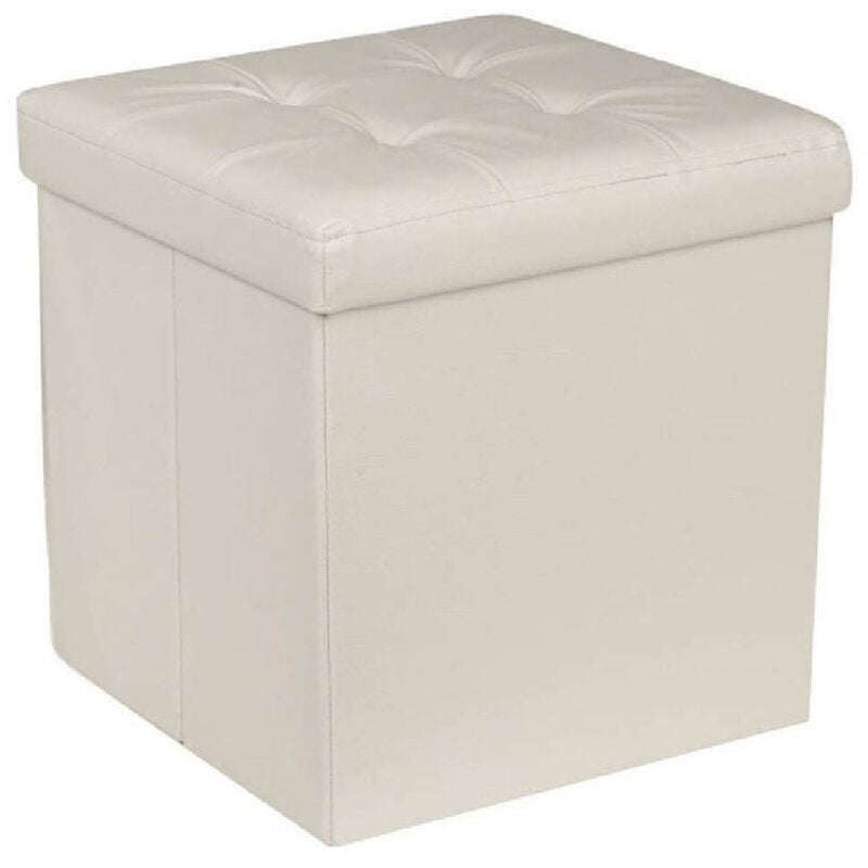 foto del prodotto pouf contenitore ecopelle cubo pieghevole 35x35x35 cm beige 4 punti trapuntato trade shop traesio
