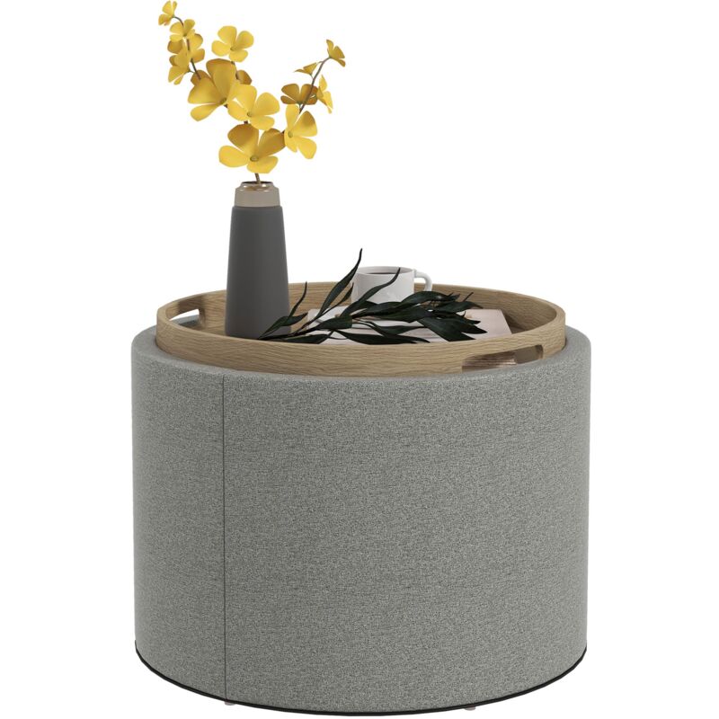 foto del prodotto pouf contenitore effetto lino da 120 kg max 56x56x42 cm con vassoio a ribalta in mdf grigio