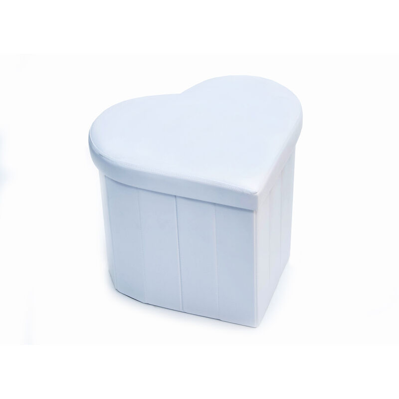 foto del prodotto pouf contenitore imbottito pieghevole in ecopelle modello coracao cuore bianco