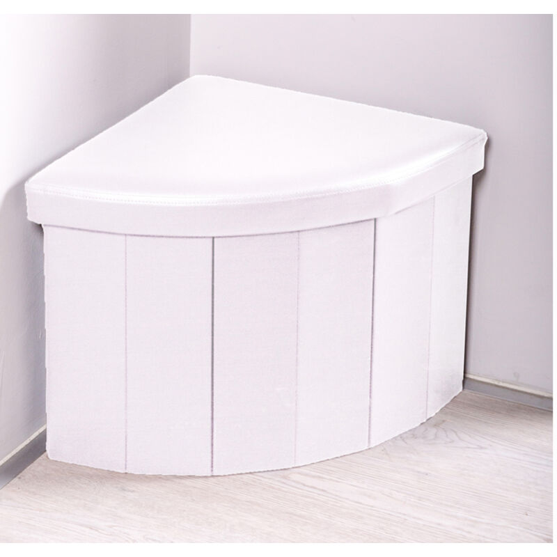 foto del prodotto pouf contenitore imbottito pieghevole in ecopelle modello corner bianco