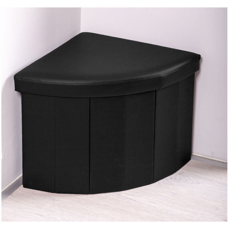 foto del prodotto pouf contenitore imbottito pieghevole in ecopelle modello corner nero
