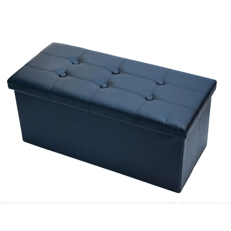 foto del prodotto pouf contenitore imbottito pieghevole in ecopelle modello double colore nero