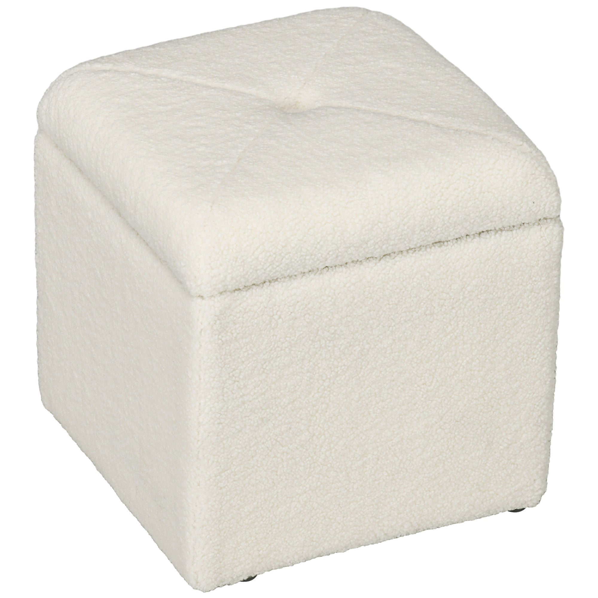 foto del prodotto pouf contenitore imbottito tessuto teddy 39x39x39 cm crema