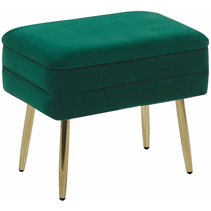 foto del prodotto pouf contenitore imbottito velluto verde scuro e gambe dorate 49 cm odessa