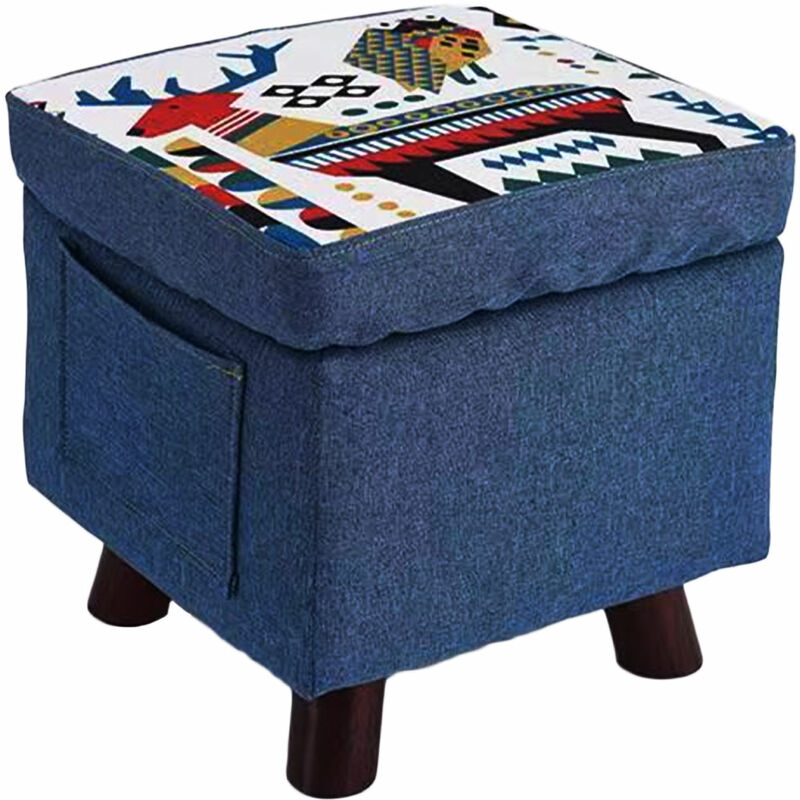 foto del prodotto pouf contenitore in tessuto multiuso poggiapiedi sgabello e baule colore blu