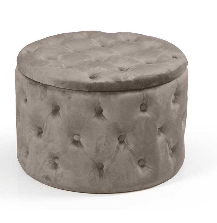 foto del prodotto pouf contenitore in velluto trapuntato 60 x 60 x 42 cm colore tortora